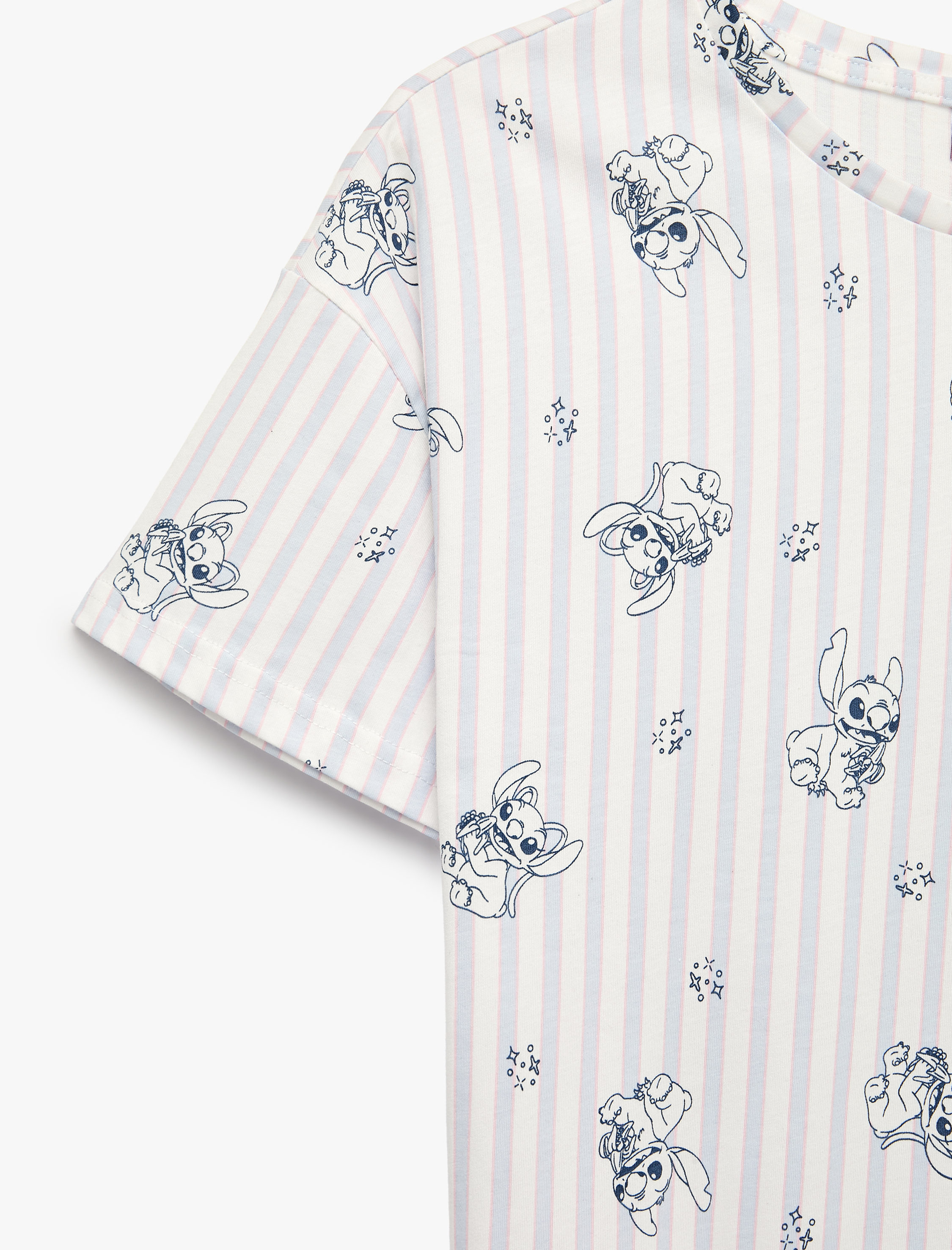   Stitch Baskılı Pamuklu Lisanslı Bisiklet Yaka Kısa Kollu Şortlu Pijama Takımı