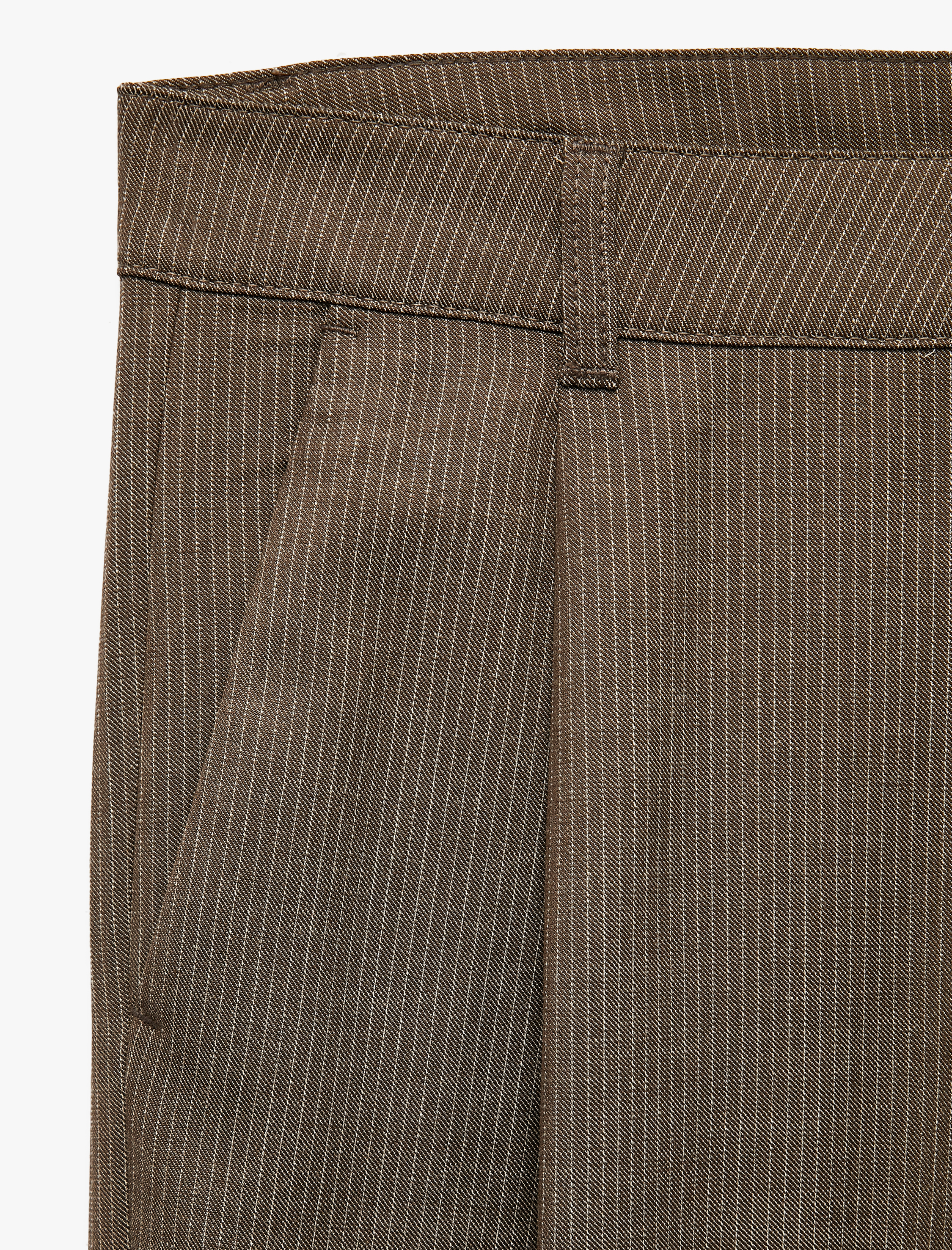   Viskon Karışımlı Regular Fit Cepli Çizgili Pileli Kumaş Pantolon