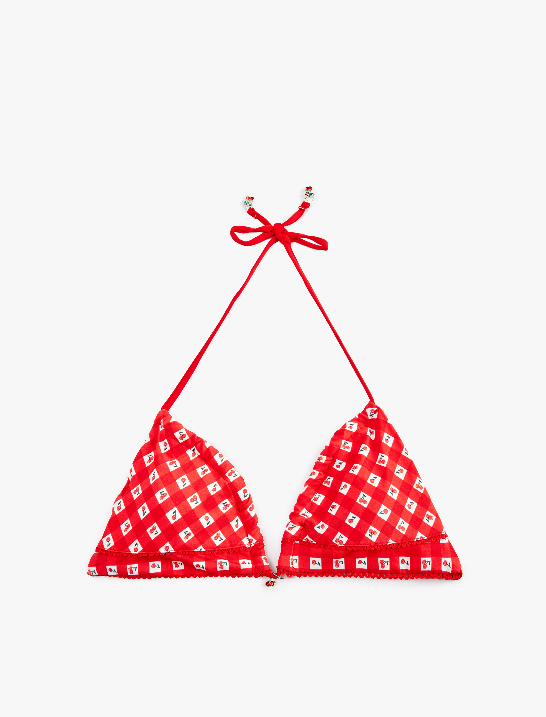   Koton X Sibil Çetinkaya - Charm Detaylı Kareli Kiraz Baskılı Bikini Üstü