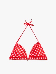 Koton X Sibil Çetinkaya - Charm Detaylı Kareli Kiraz Baskılı Bikini Üstü