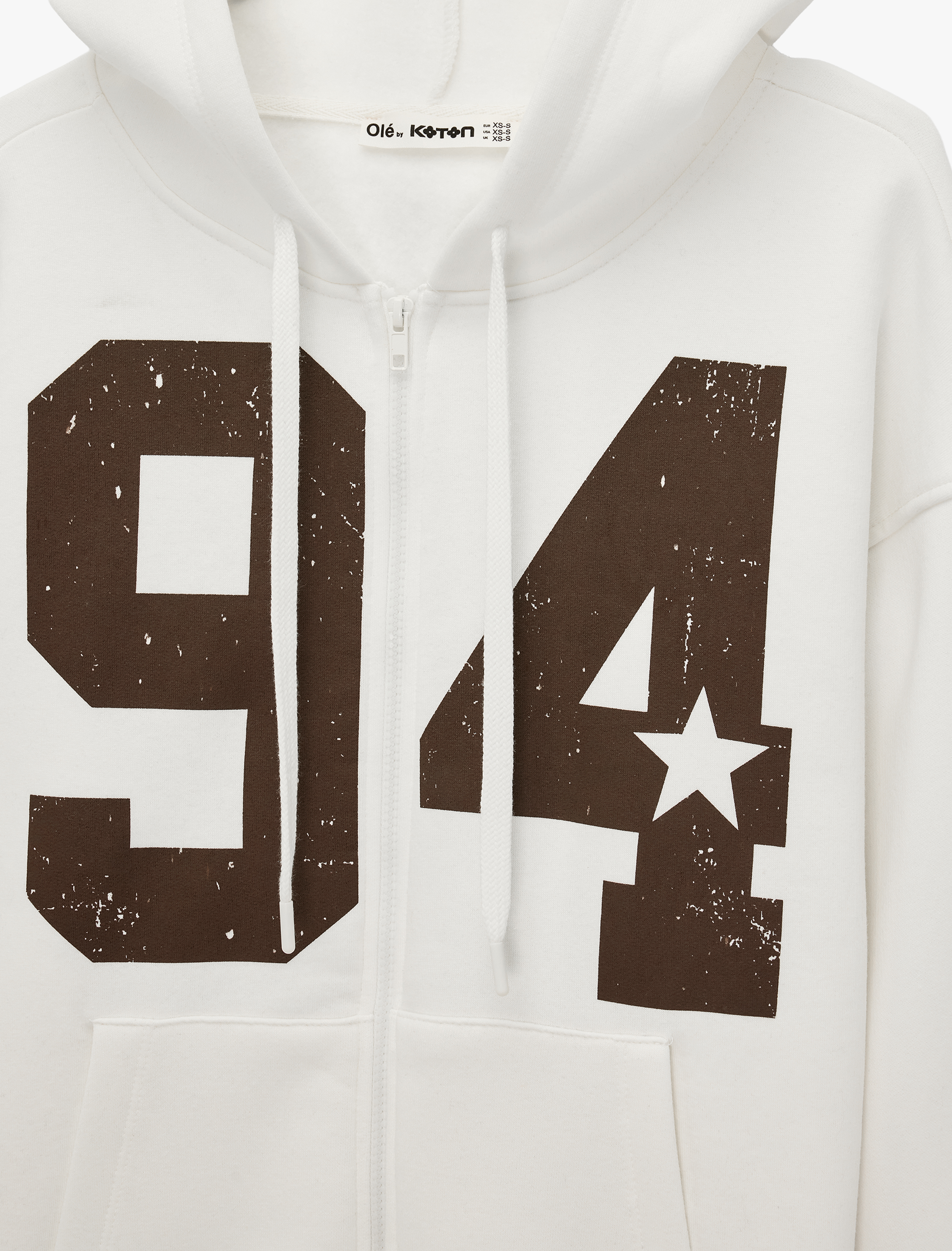   Şardonlu Uzun Kollu Kanguru Cep Detaylı Kapüşonlu Fermuarlı Baskılı Sweatshirt
