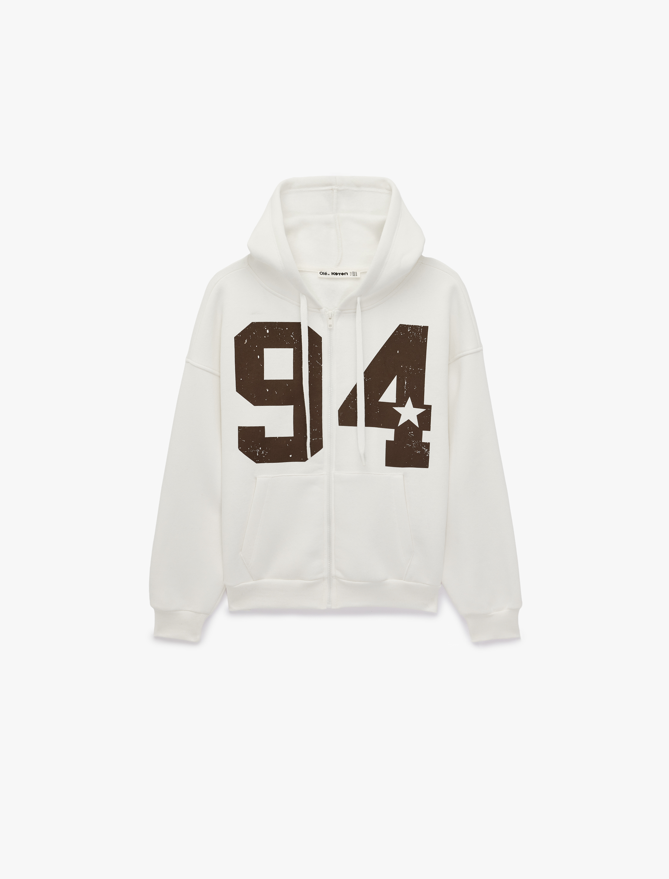   Şardonlu Uzun Kollu Kanguru Cep Detaylı Kapüşonlu Fermuarlı Baskılı Sweatshirt