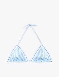 Limon Baskılı Pötikareli Kroşe Detaylı Üçgen Bikini Üstü