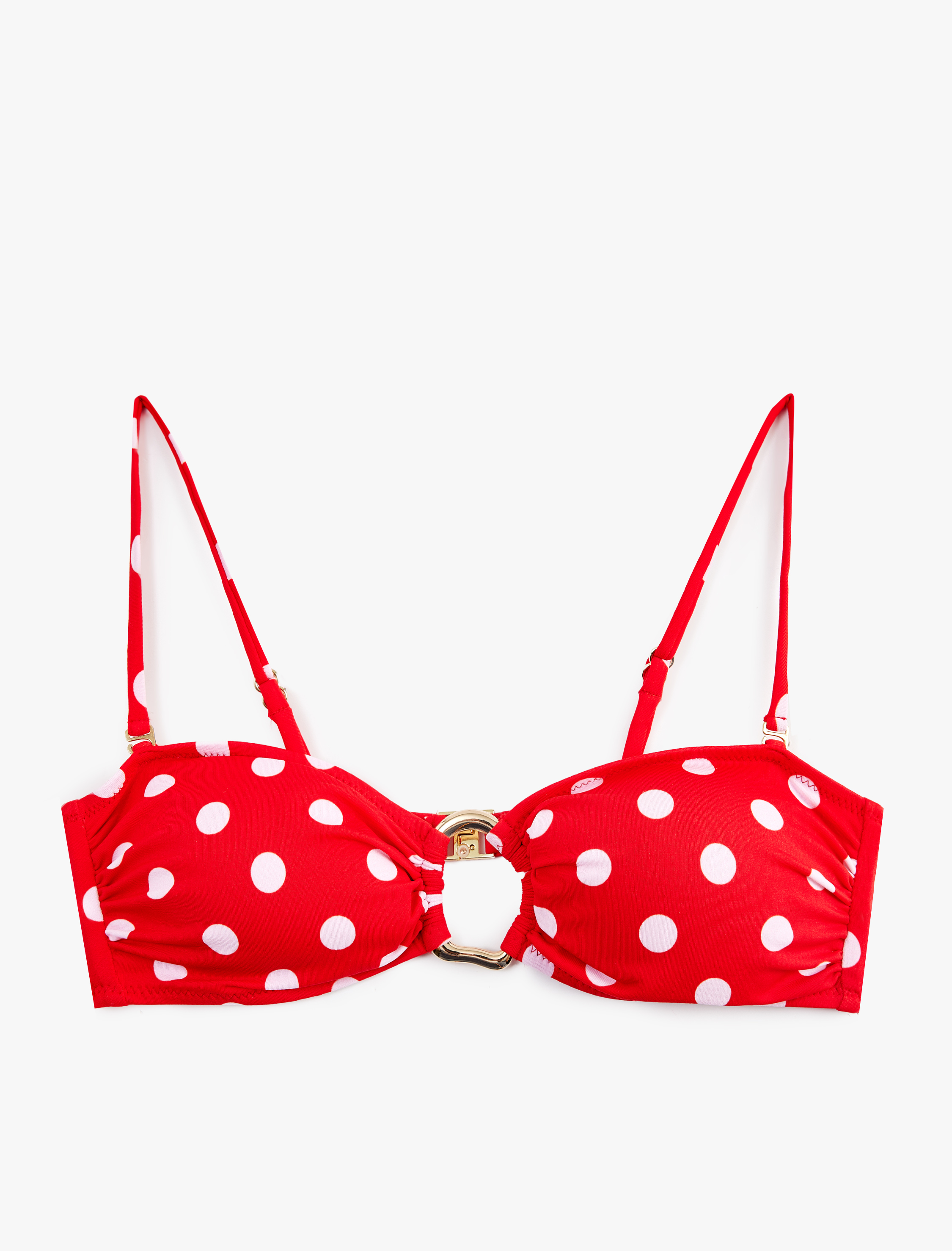   Koton X Sibil Çetinkaya - Aksesuar Halka Detaylı Puantiyeli Straplez Bikini Üstü Çıkarılabilir Askılı