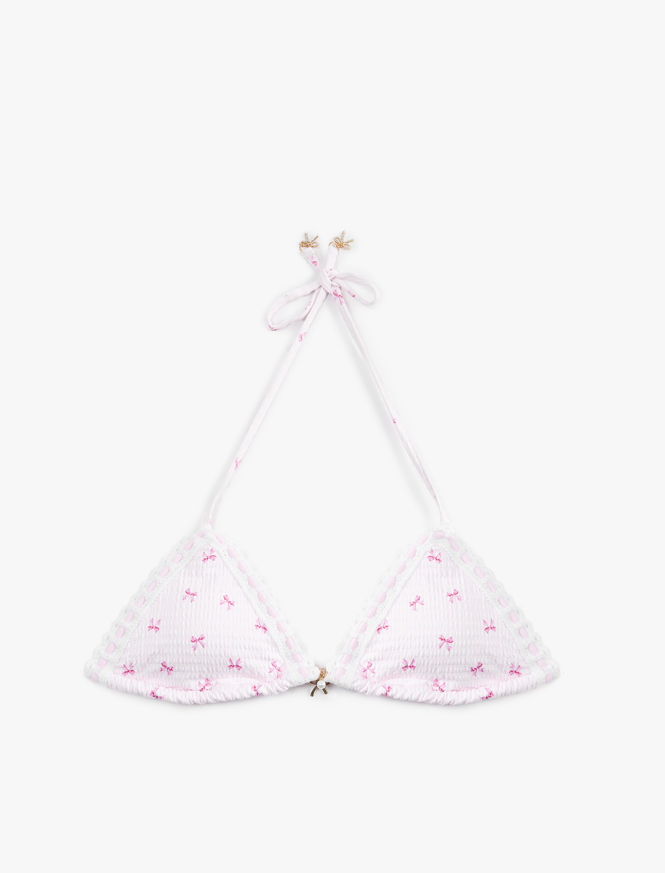   Koton X Sibil Çetinkaya - Fiyonk Charm Detaylı Kroşeli Üçgen Bikini Üstü