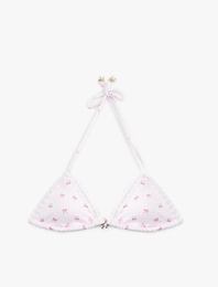 Koton X Sibil Çetinkaya - Fiyonk Charm Detaylı Kroşeli Üçgen Bikini Üstü