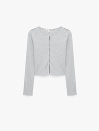 Slim Fit Pamuklu Uzun Kollu Düğmeli Bisiklet Yaka Basic Tişört