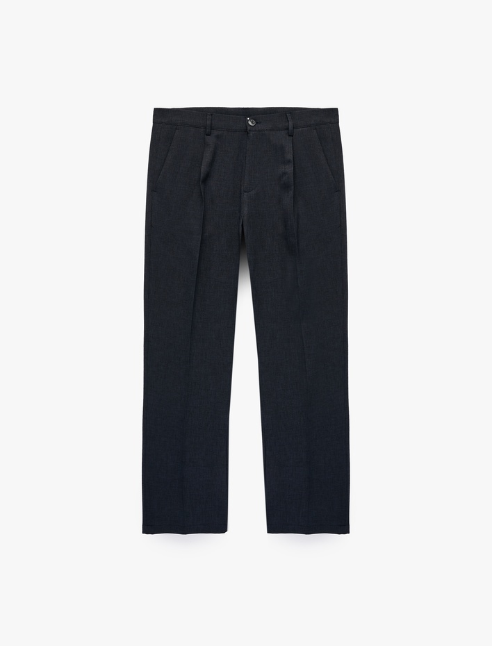  Cepli Viskon Karışımlı Slim Fit Pileli Kumaş Pantolon