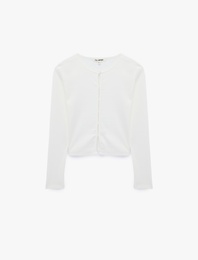 Slim Fit Pamuklu Uzun Kollu Düğmeli Bisiklet Yaka Basic Tişört