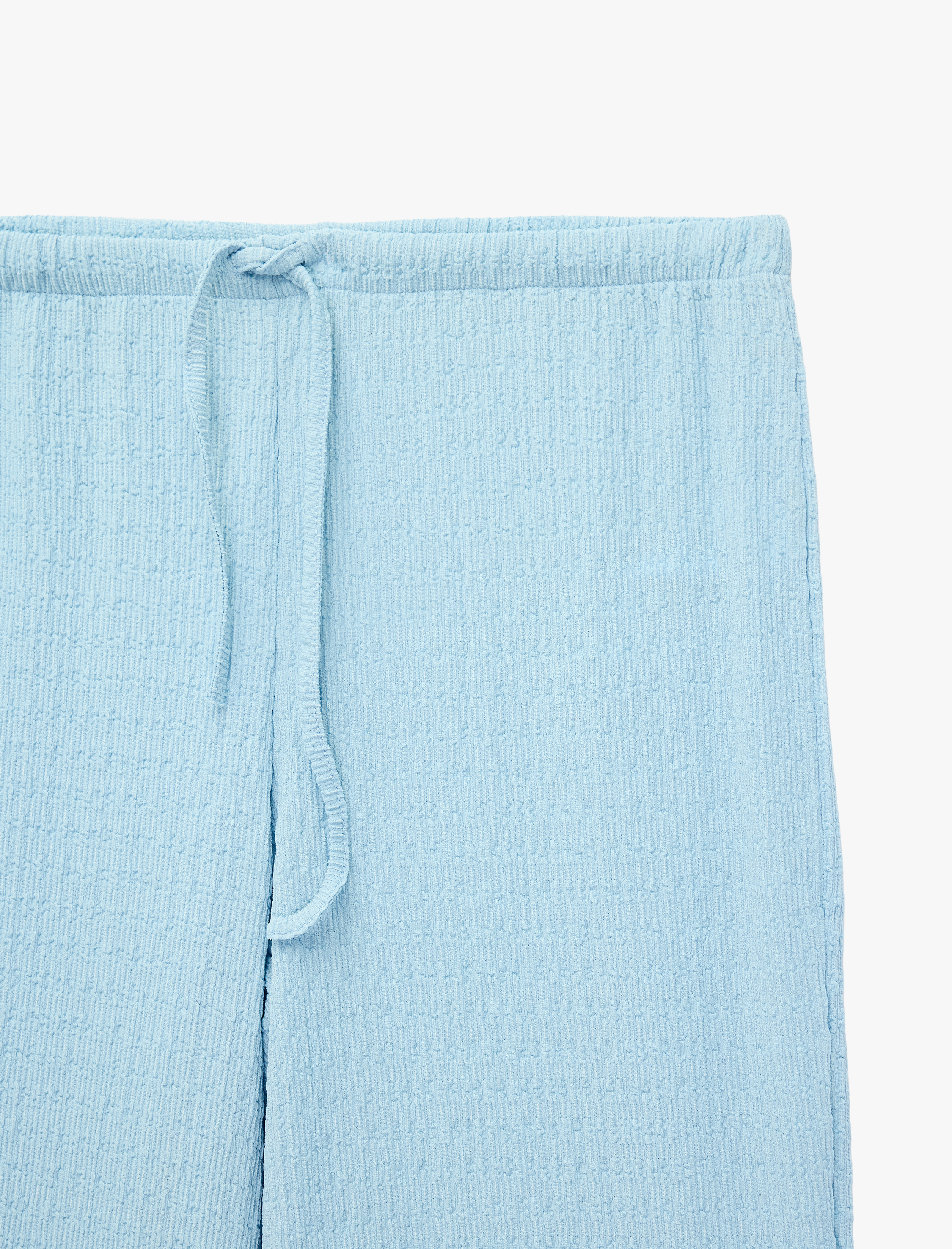   Bürümcük Kumaş Dokulu Beli Bağcıklı Düz Bol Paça Pantolon