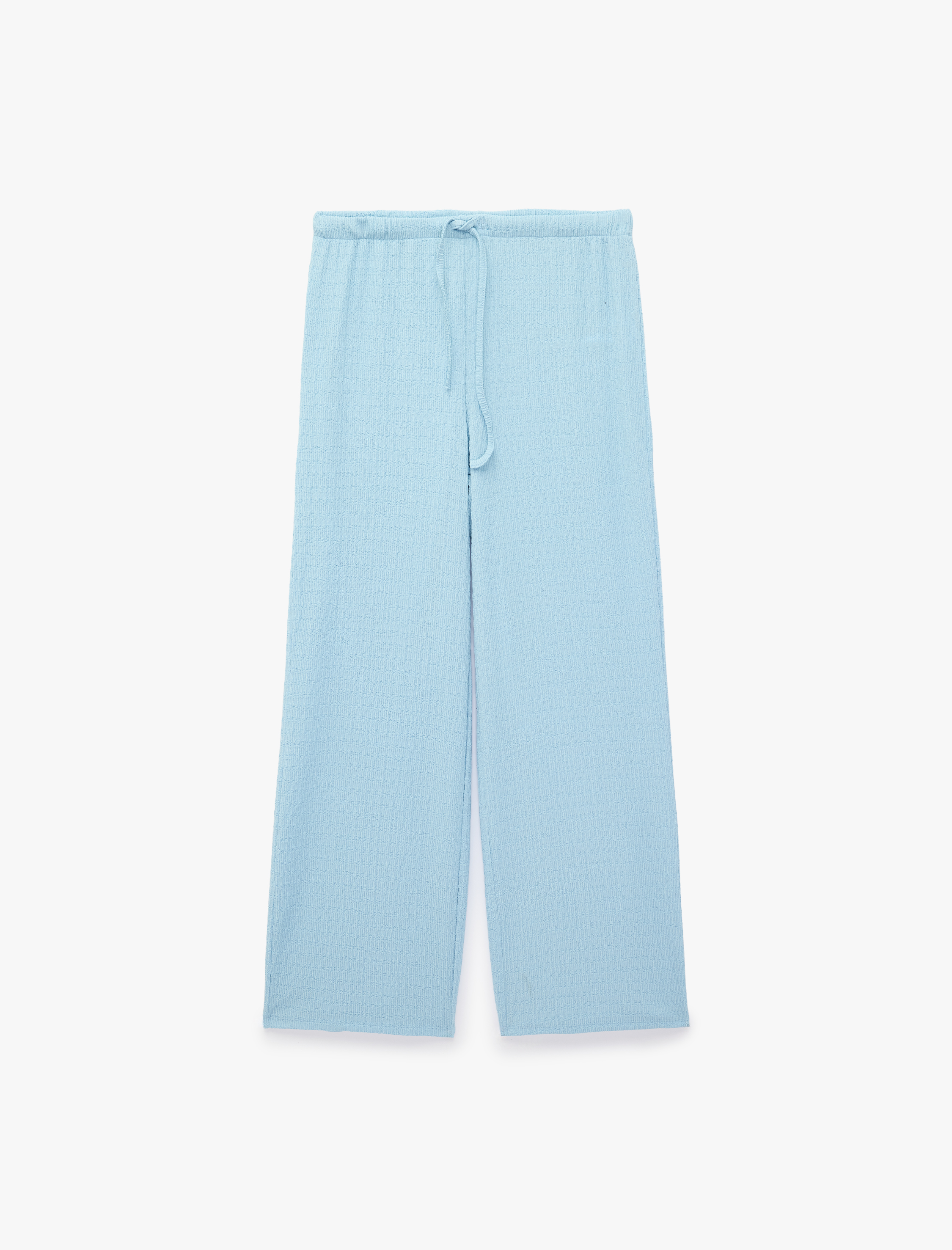   Bürümcük Kumaş Dokulu Beli Bağcıklı Düz Bol Paça Pantolon