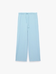 Bürümcük Kumaş Dokulu Beli Bağcıklı Düz Bol Paça Pantolon
