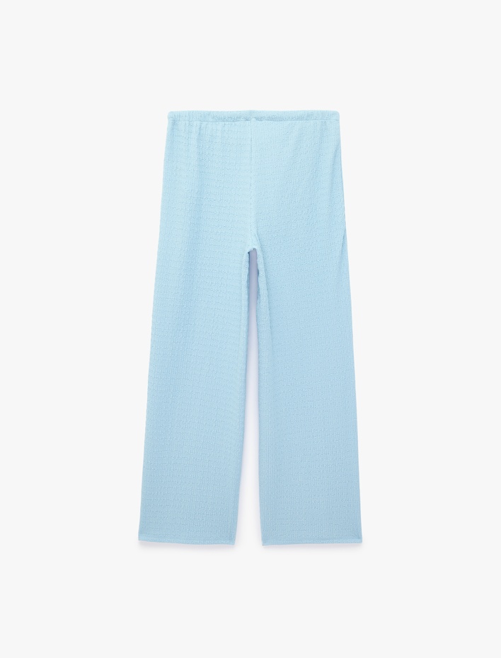  Bürümcük Kumaş Dokulu Beli Bağcıklı Düz Bol Paça Pantolon