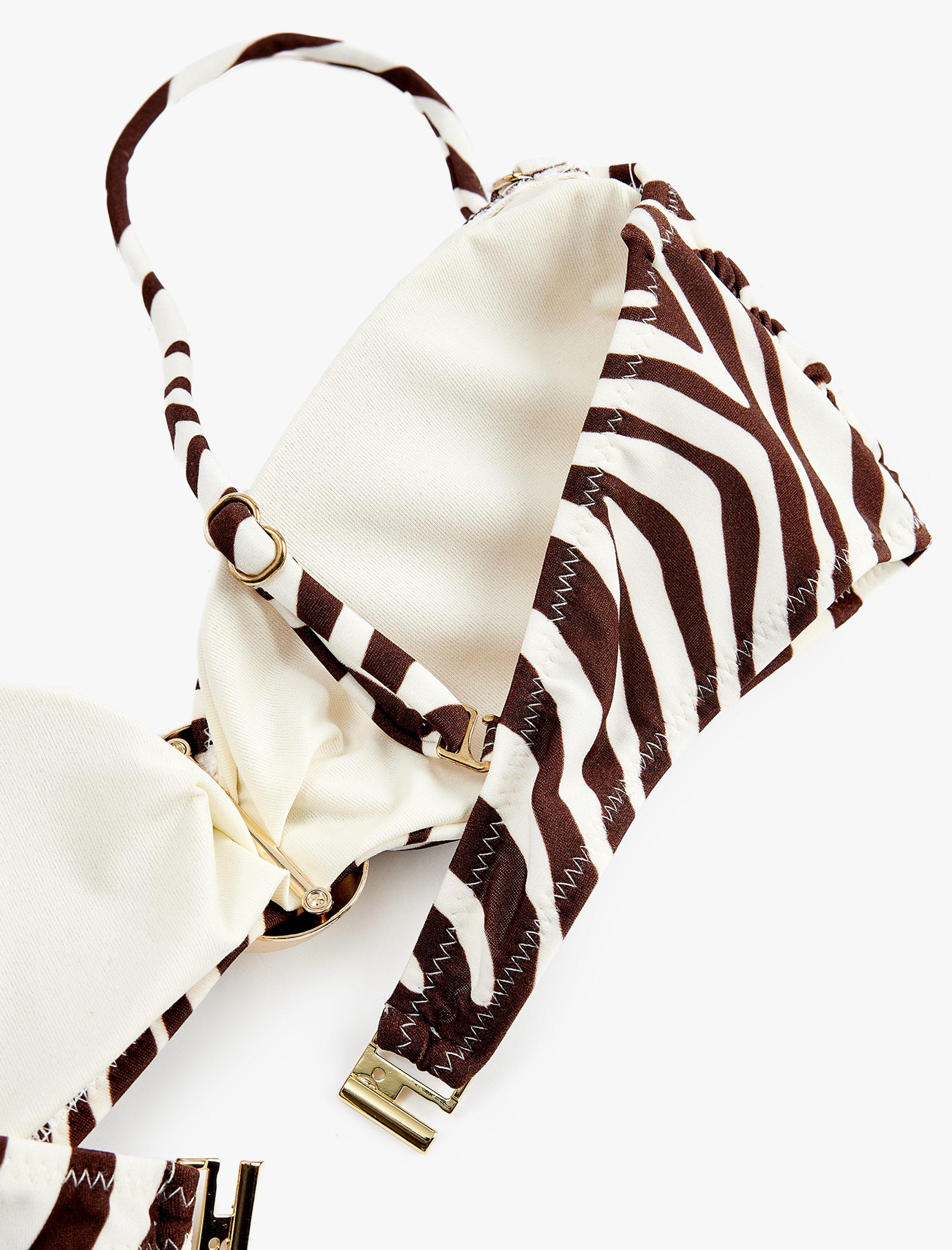   Aksesuarlı Zebra Desenli Straplez Bikini Üstü Çıkarılabilir Askılı