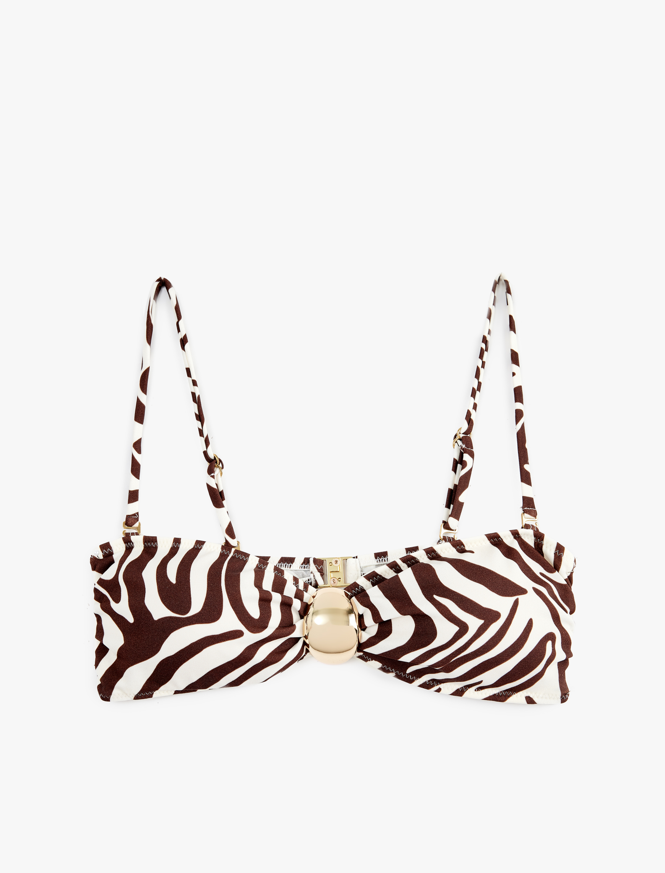   Aksesuarlı Zebra Desenli Straplez Bikini Üstü Çıkarılabilir Askılı