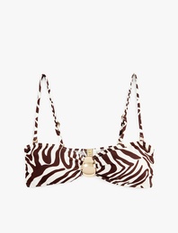 Aksesuarlı Zebra Desenli Straplez Bikini Üstü Çıkarılabilir Askılı