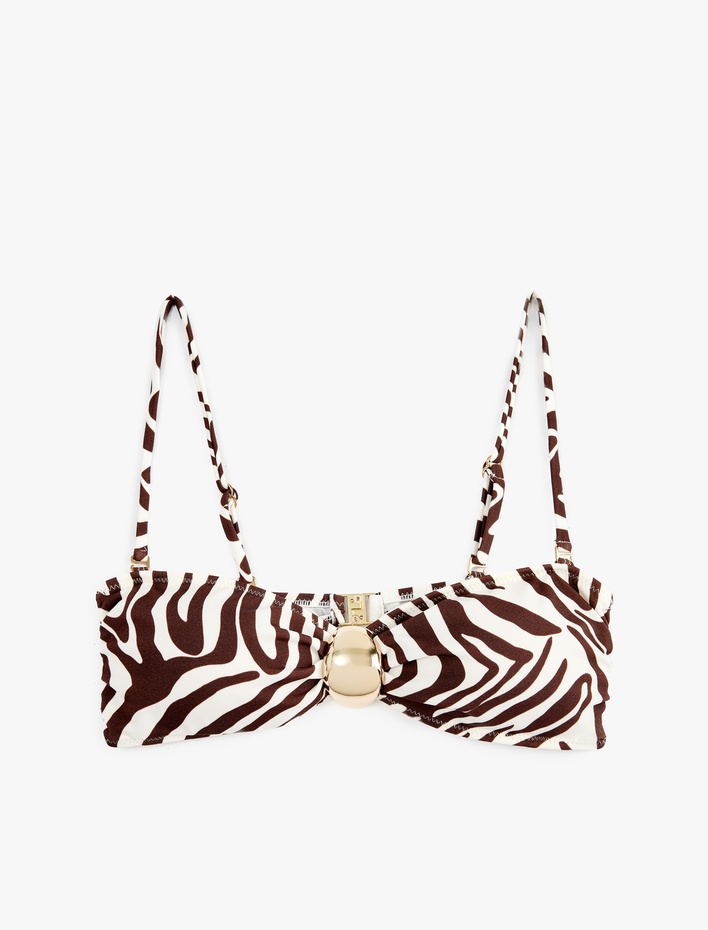  Aksesuarlı Zebra Desenli Straplez Bikini Üstü Çıkarılabilir Askılı