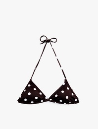 Halter Yaka Puantiyeli Üçgen Bikini Üstü