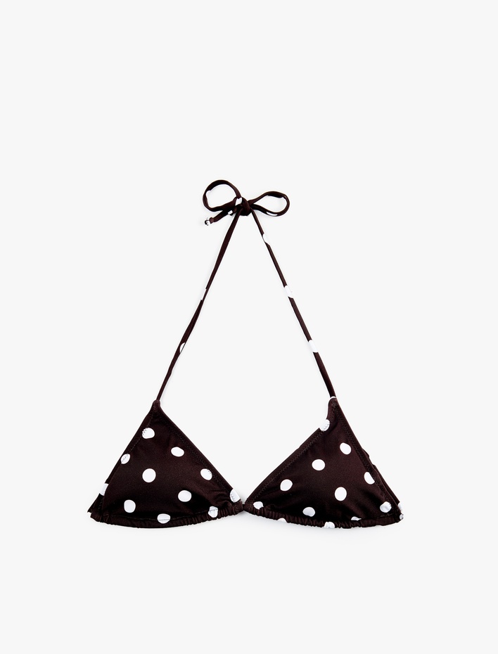  Halter Yaka Puantiyeli Üçgen Bikini Üstü