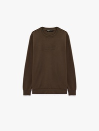 Bisiklet Yaka Pamuklu Uzun Kollu Baskılı Sweatshirt