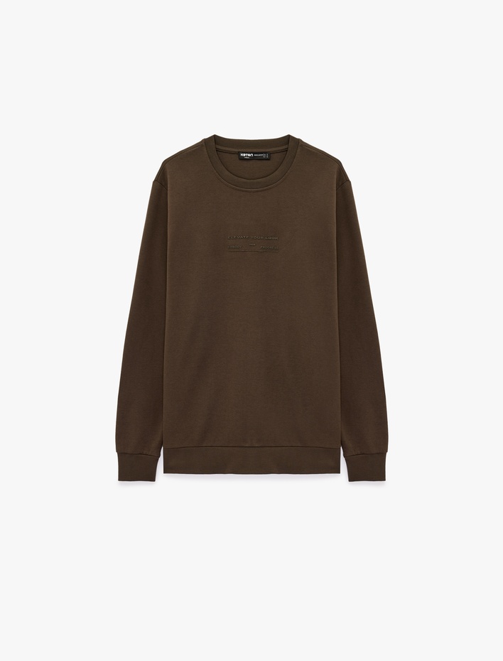  Bisiklet Yaka Pamuklu Uzun Kollu Baskılı Sweatshirt