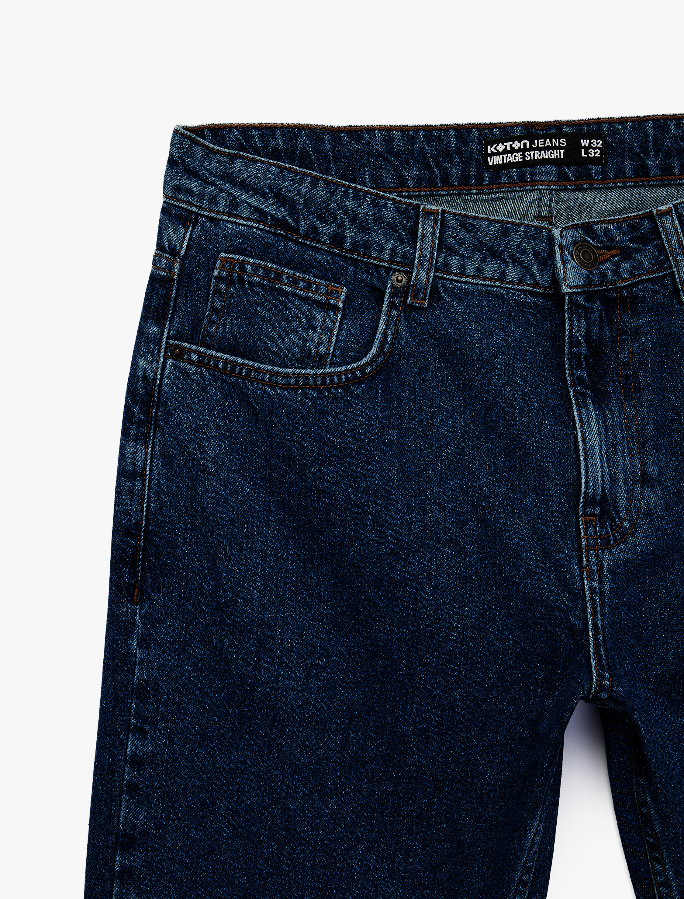   Normal Bel Cepli Pamuklu Vintage Straight Fit Jean Pantolon