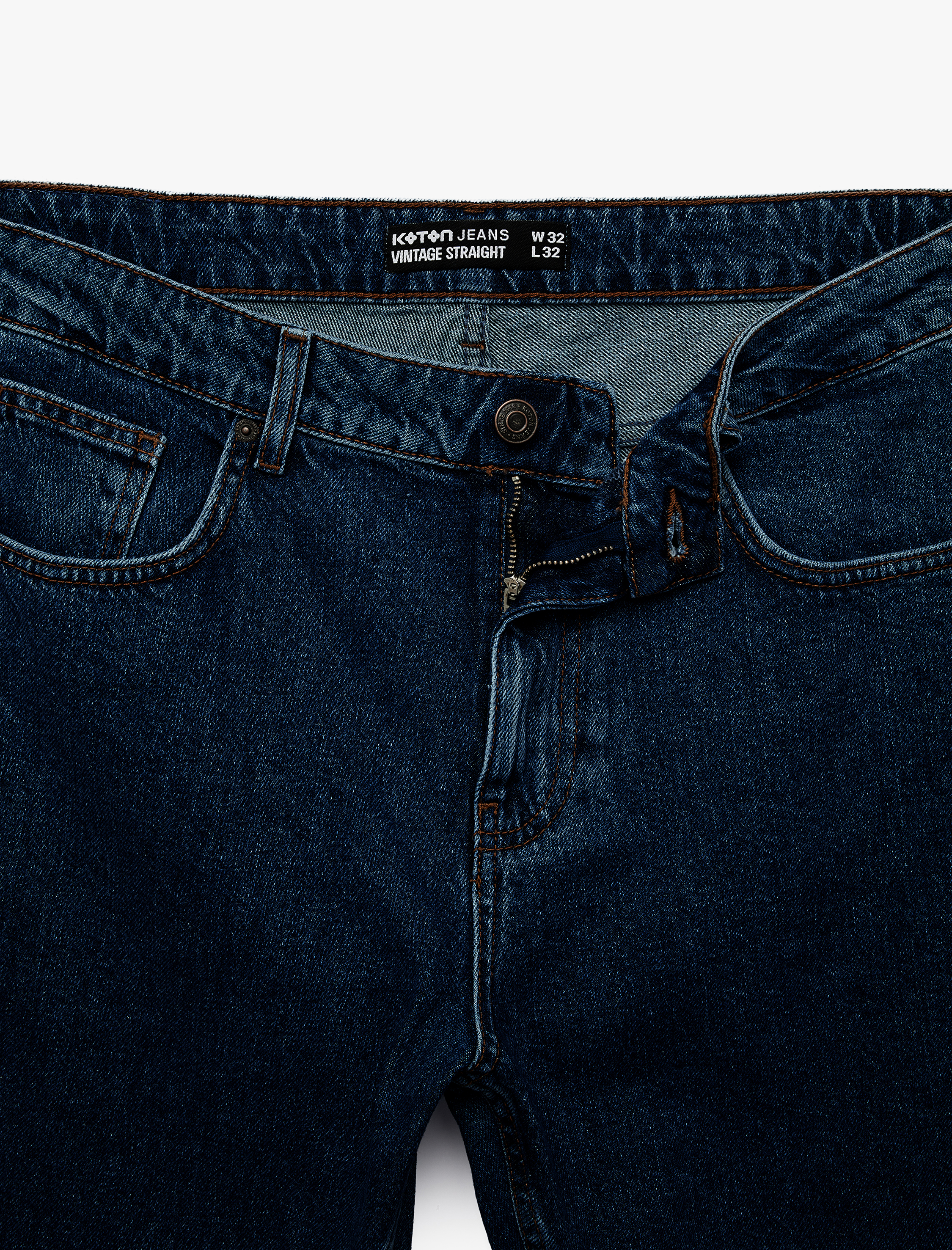   Normal Bel Cepli Pamuklu Vintage Straight Fit Jean Pantolon