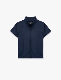 Slim Fit Kolsuz Dik Yaka Fermuarlı Spor Tişört