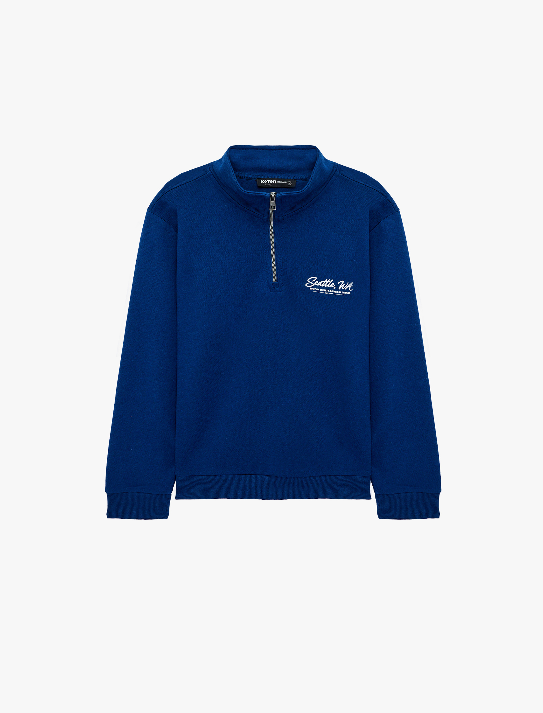   Pamuklu Uzun Kollu Baskılı Yarım Fermuarlı Sweatshirt