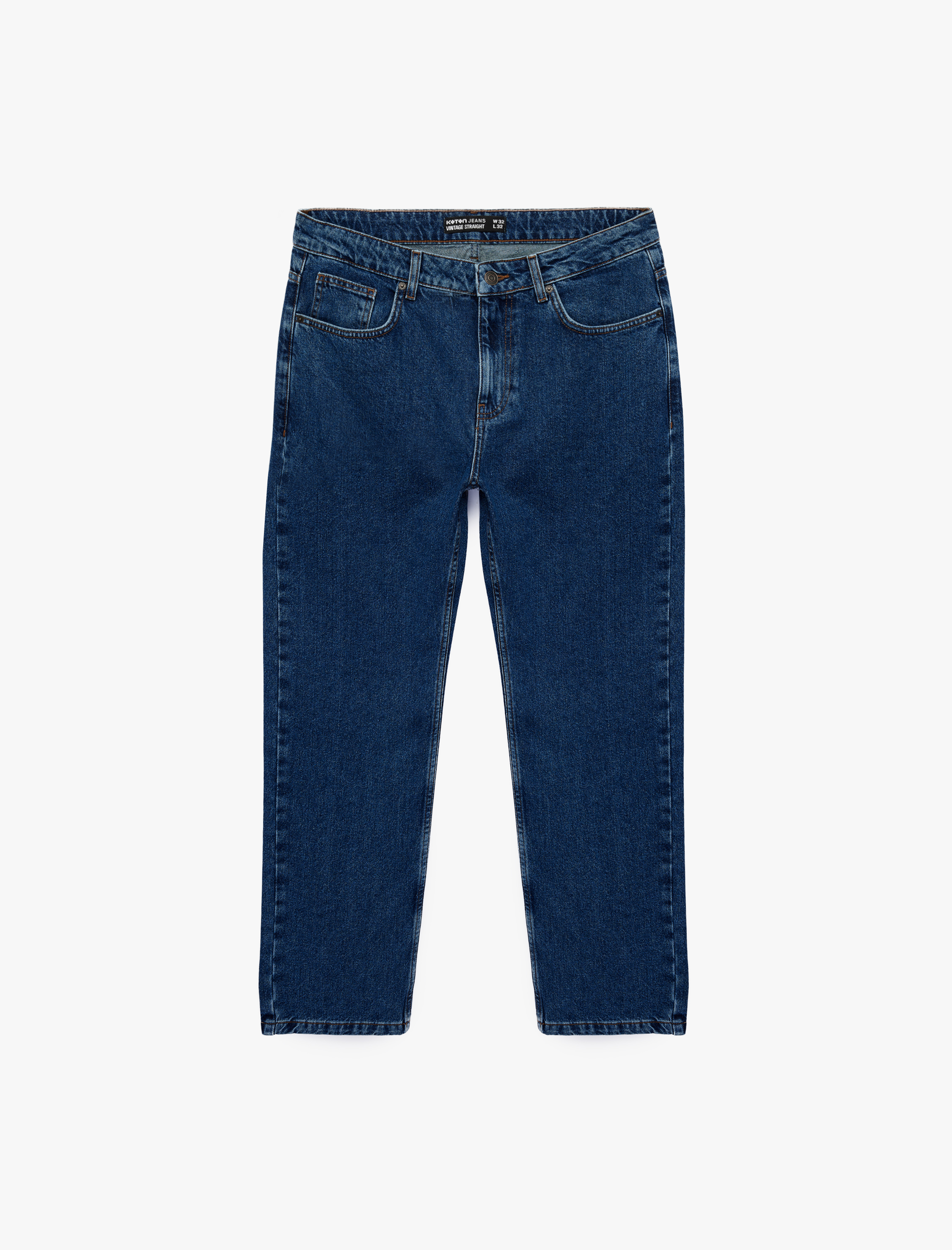   Normal Bel Cepli Pamuklu Vintage Straight Fit Jean Pantolon
