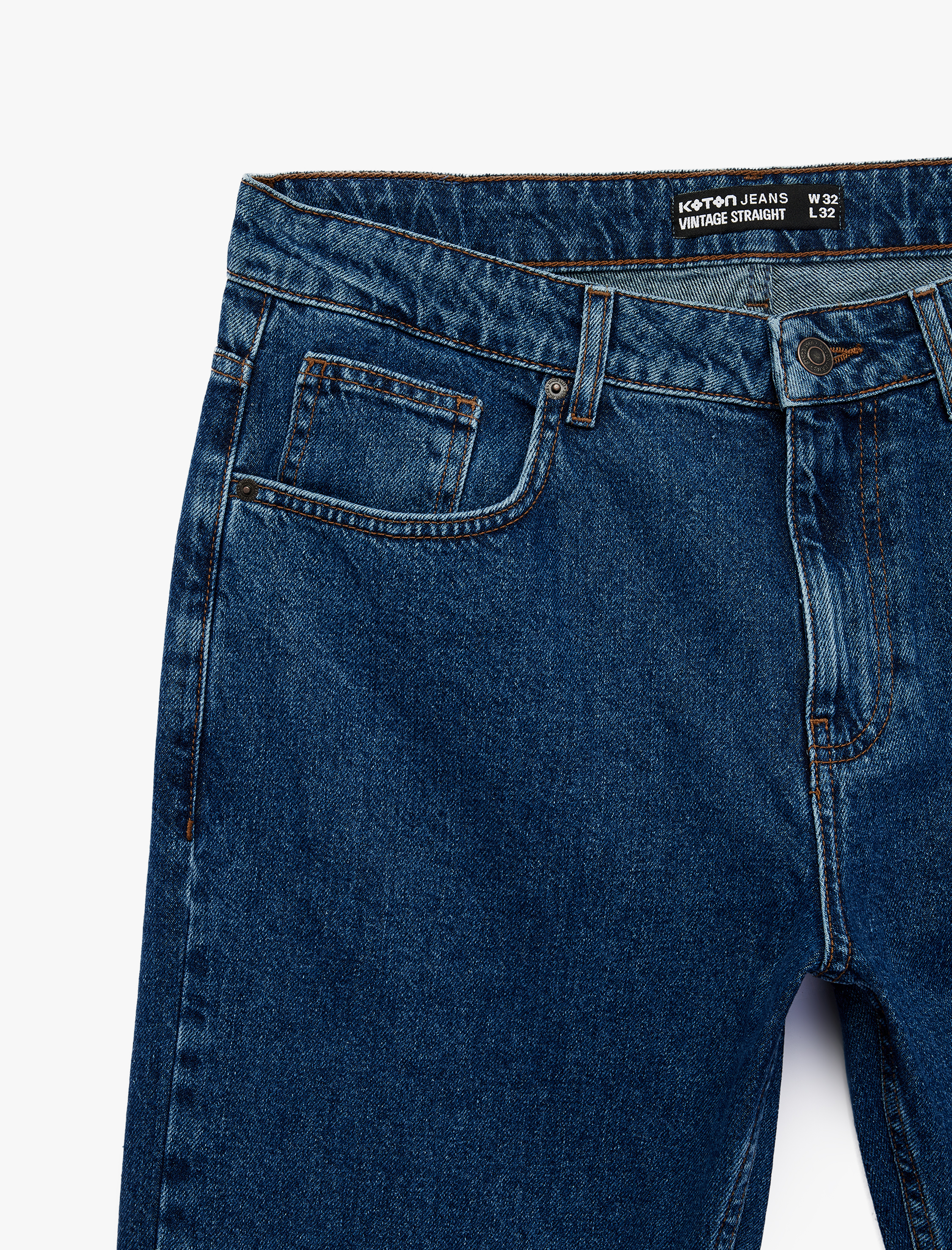   Normal Bel Cepli Pamuklu Vintage Straight Fit Jean Pantolon