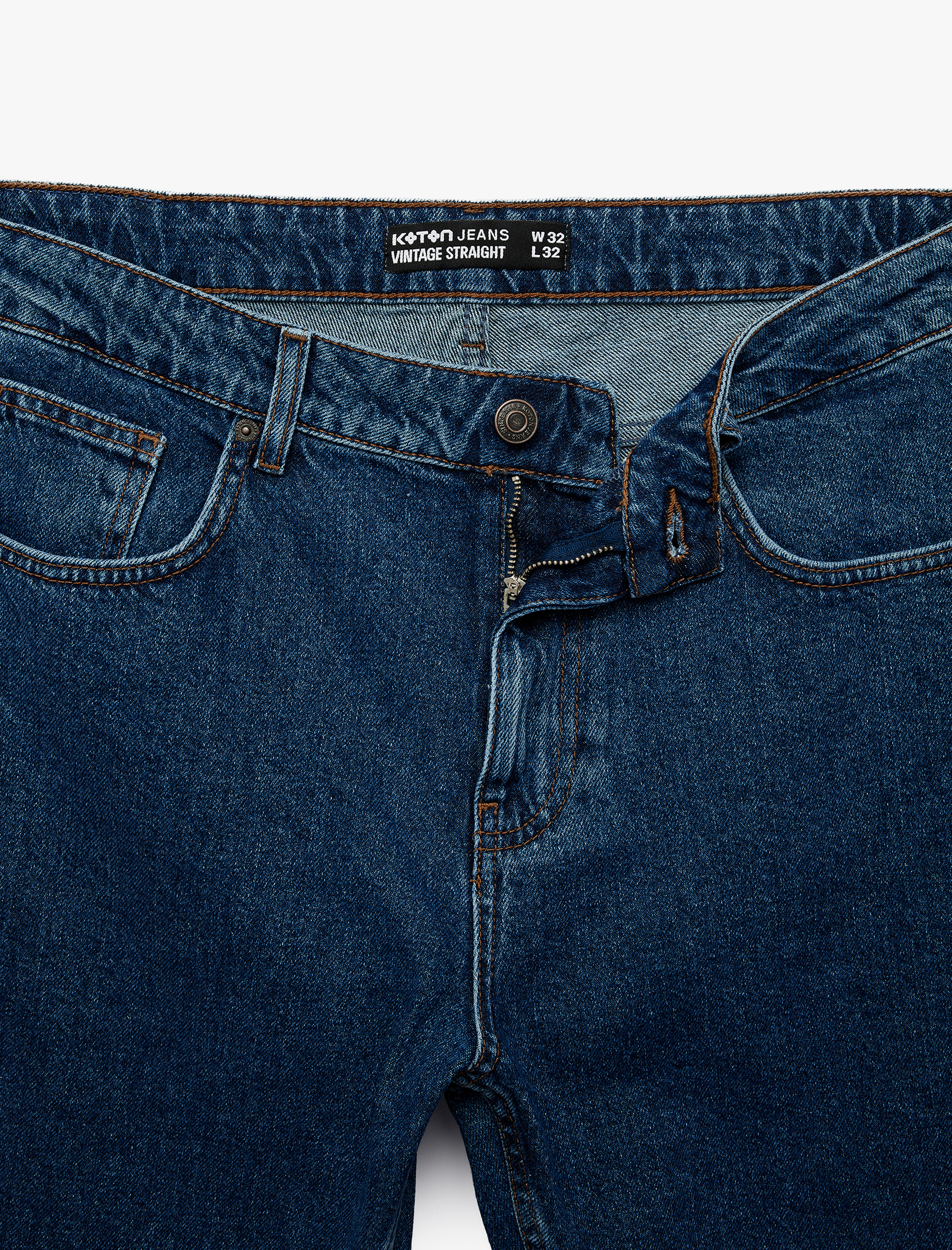   Normal Bel Cepli Pamuklu Vintage Straight Fit Jean Pantolon
