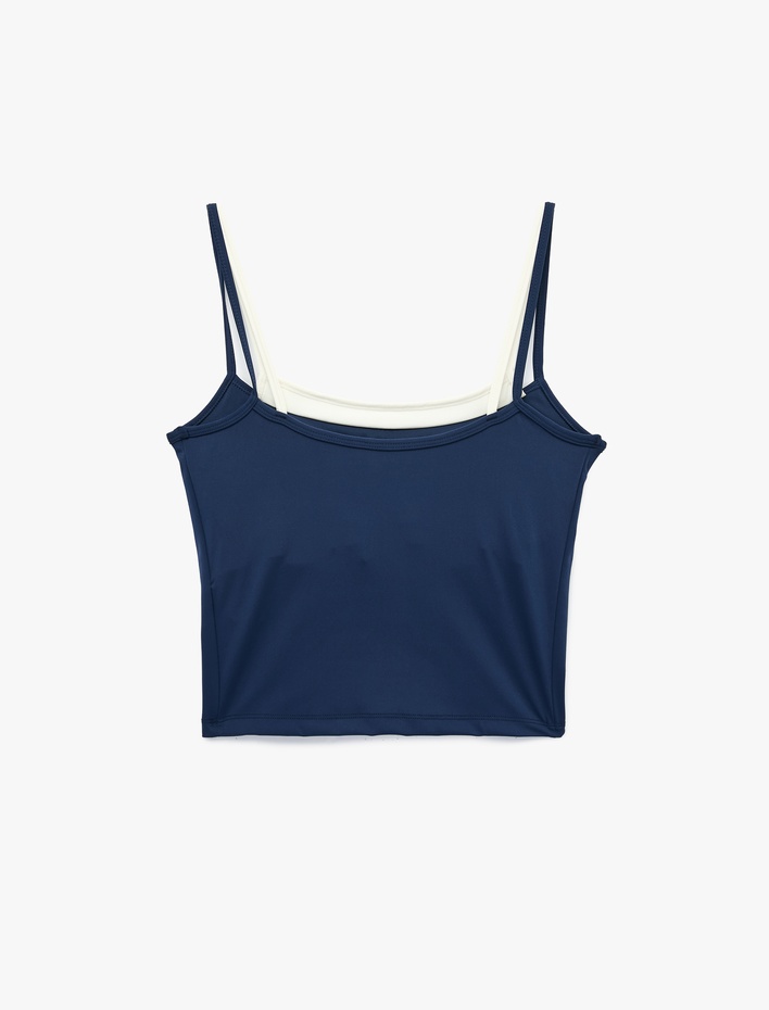  Slim Fit İp Askılı İkili Katmanlı Spor Bluz