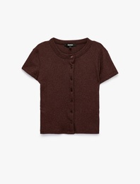 Slim Fit Düğmeli Bisiklet Yaka Kısa Kollu Hırka