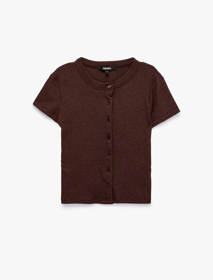  Slim Fit Düğmeli Bisiklet Yaka Kısa Kollu Hırka