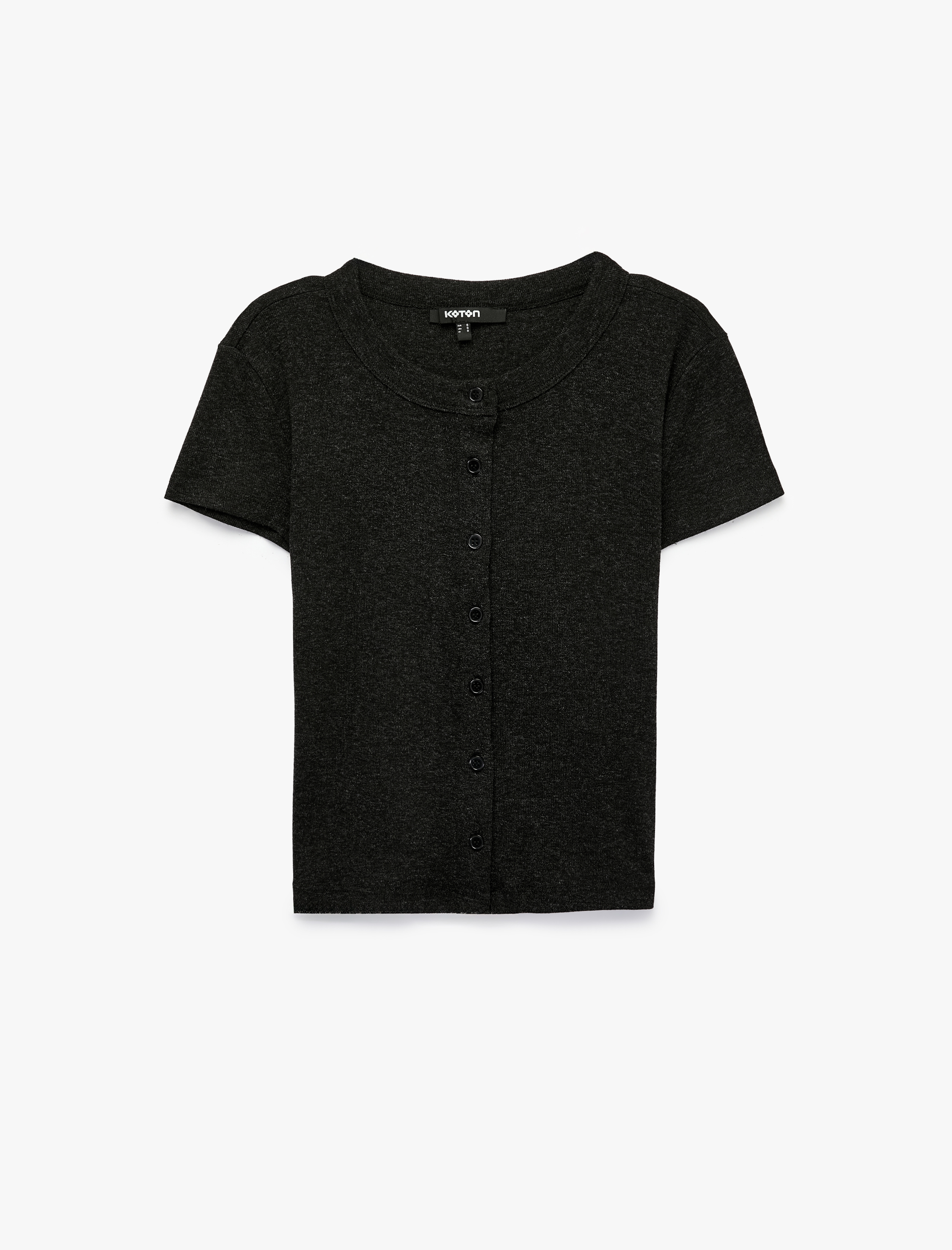   Slim Fit Düğmeli Bisiklet Yaka Kısa Kollu Hırka