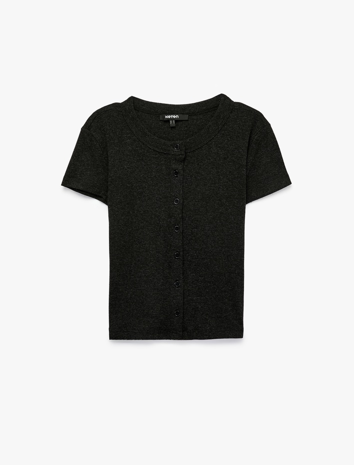 Slim Fit Düğmeli Bisiklet Yaka Kısa Kollu Hırka