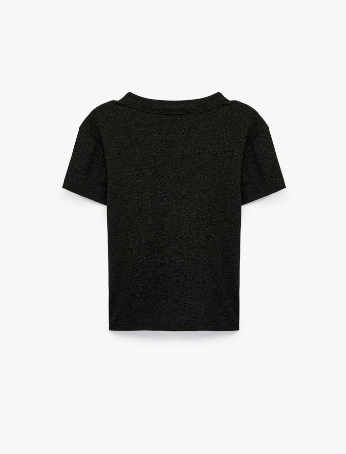  Slim Fit Düğmeli Bisiklet Yaka Kısa Kollu Hırka