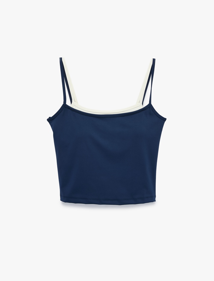  Slim Fit İp Askılı İkili Katmanlı Spor Bluz