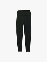 Slim Fit Yüksek Bel İnterlok Kumaş Spor Tayt