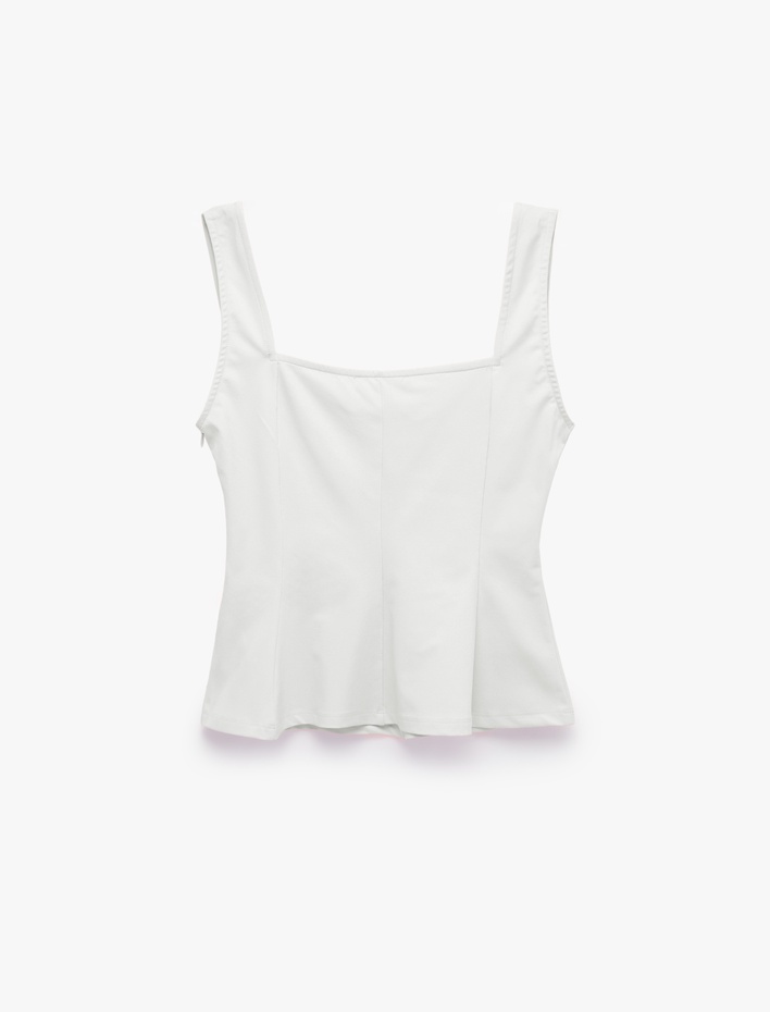  U Yaka Slim Fit Peplum Kolsuz Bluz