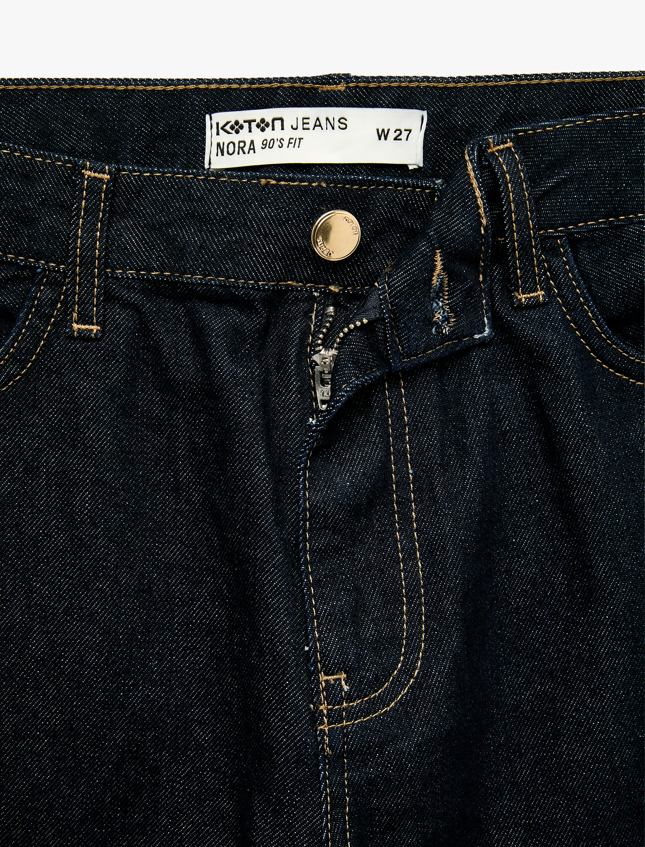   Kemerli Pamuklu Duble Paça Straight Denim Pantolon - Straight Fit Jean