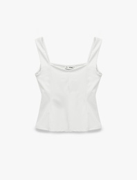 U Yaka Slim Fit Peplum Kolsuz Bluz