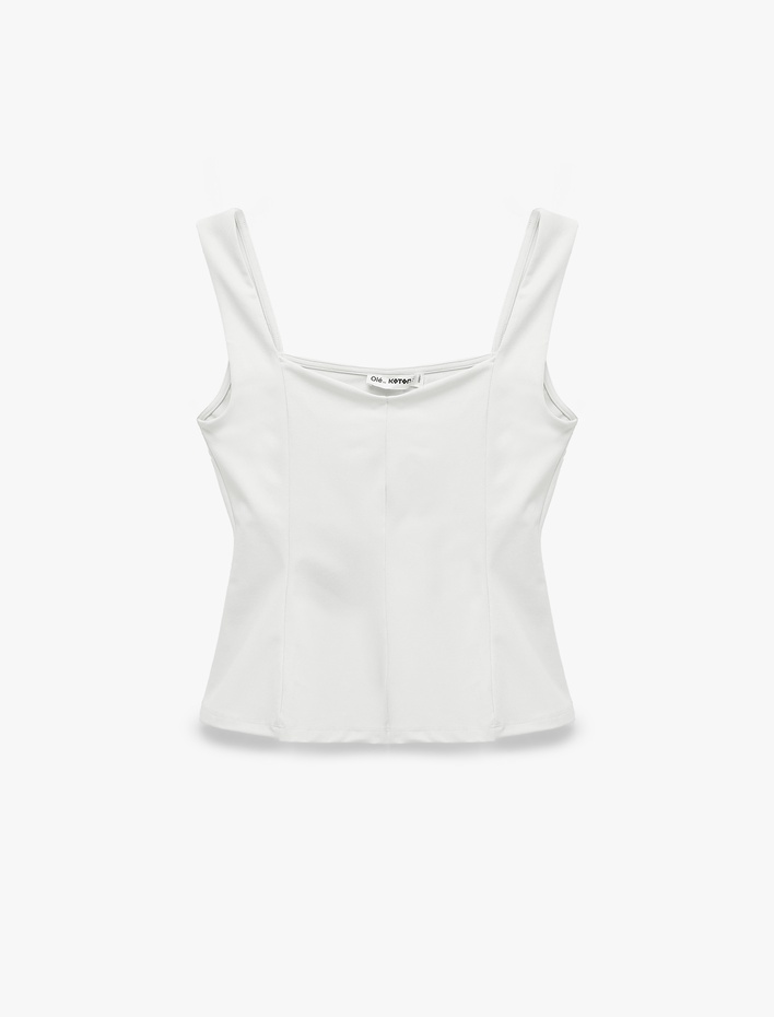  U Yaka Slim Fit Peplum Kolsuz Bluz