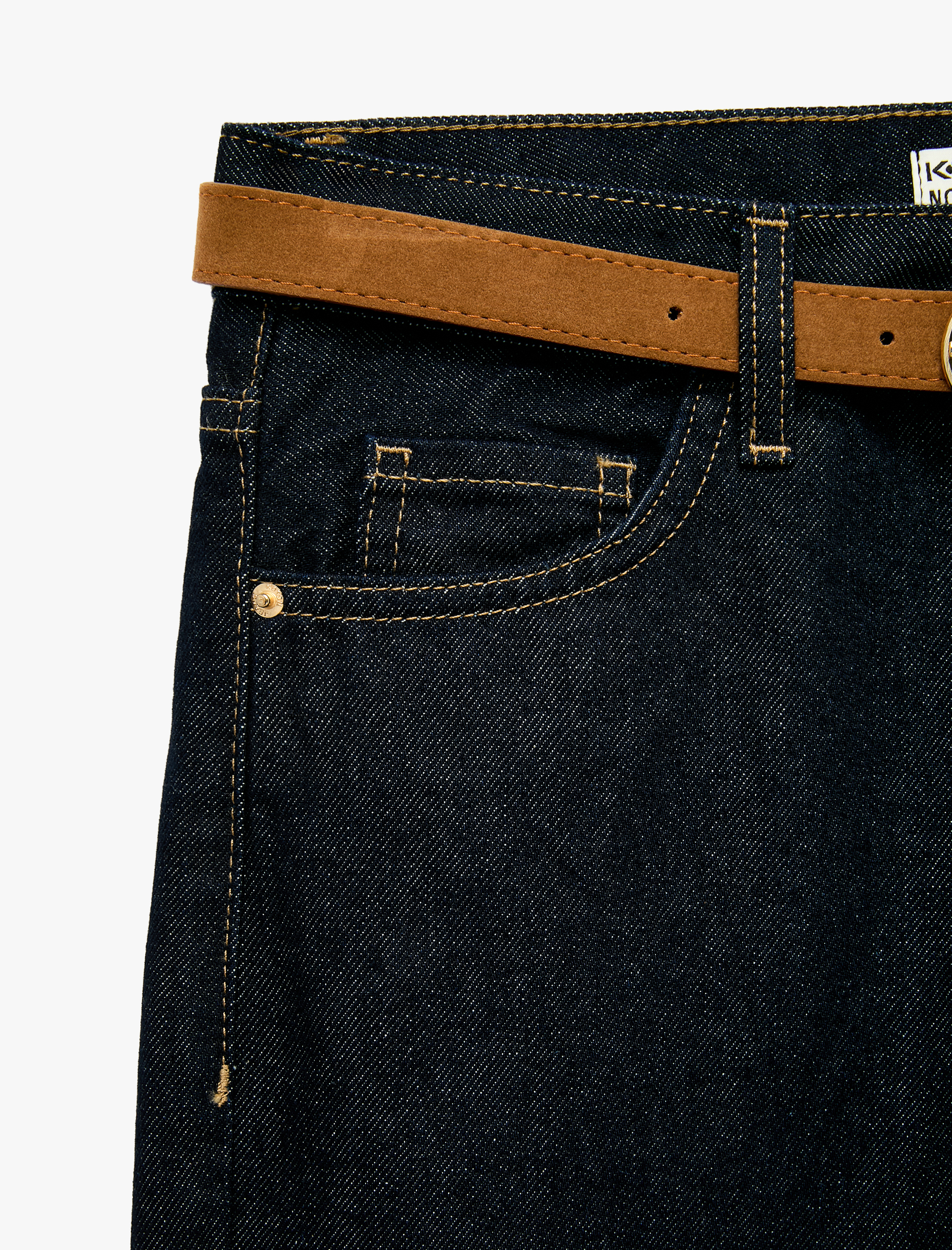   Kemerli Pamuklu Duble Paça Straight Denim Pantolon - Straight Fit Jean
