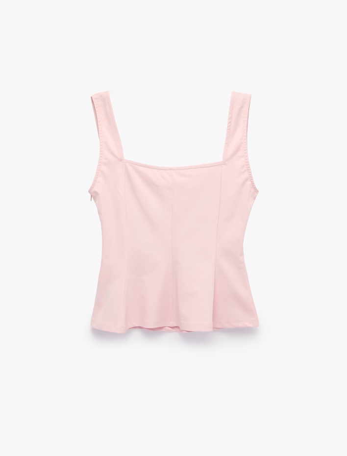  U Yaka Slim Fit Peplum Kolsuz Bluz