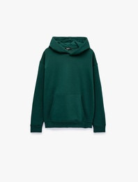 Uzun Kollu Şardonlu Cepli Oversize Kapüşonlu Sweatshirt