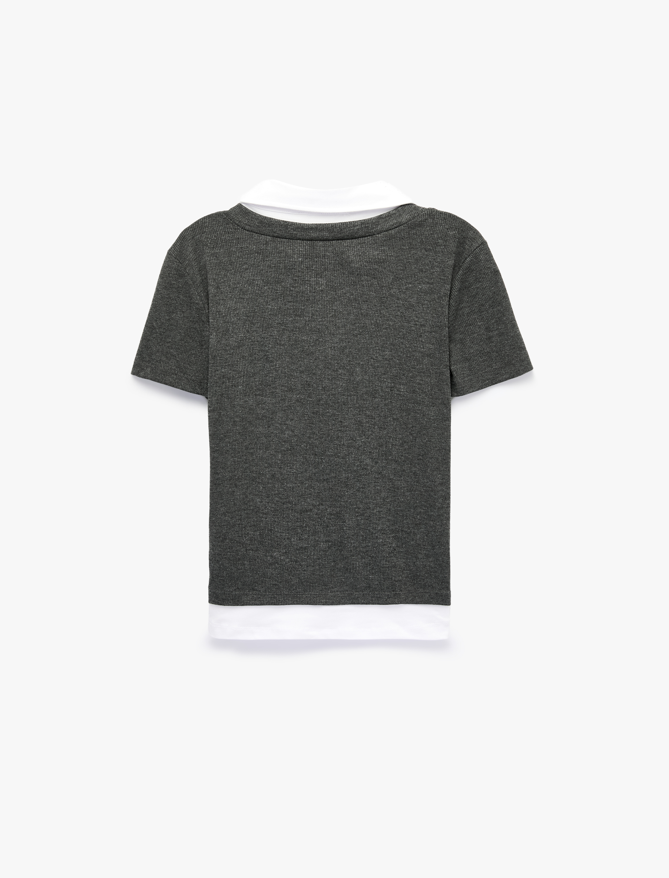   Çift Kumaş Kullanımlı Katmanlı Slim Fit Kısa Kollu Gömlek Detaylı Tişört