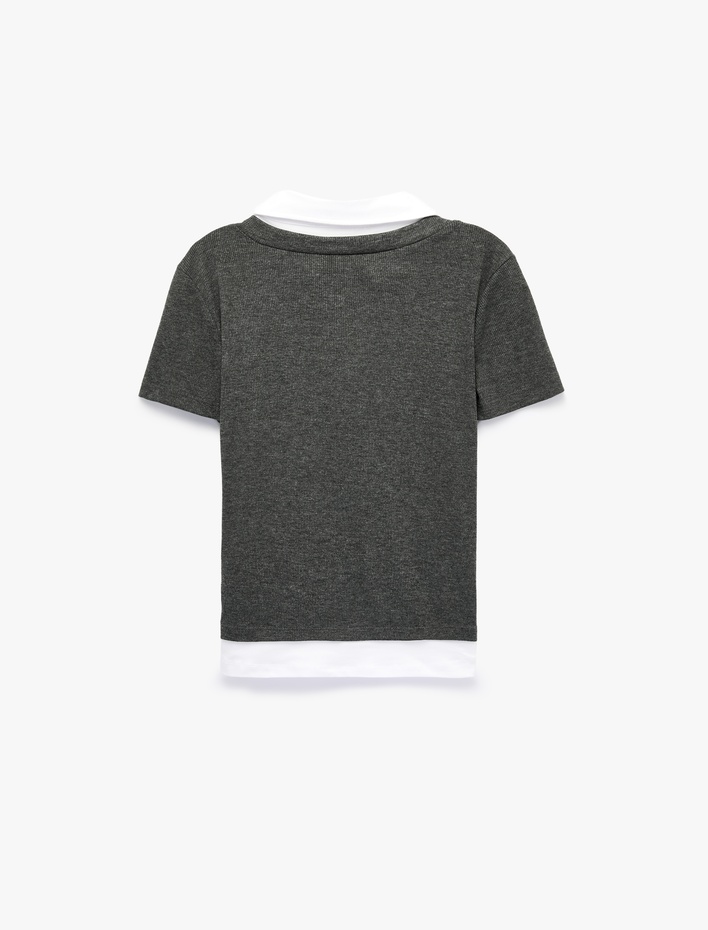  Çift Kumaş Kullanımlı Katmanlı Slim Fit Kısa Kollu Gömlek Detaylı Tişört