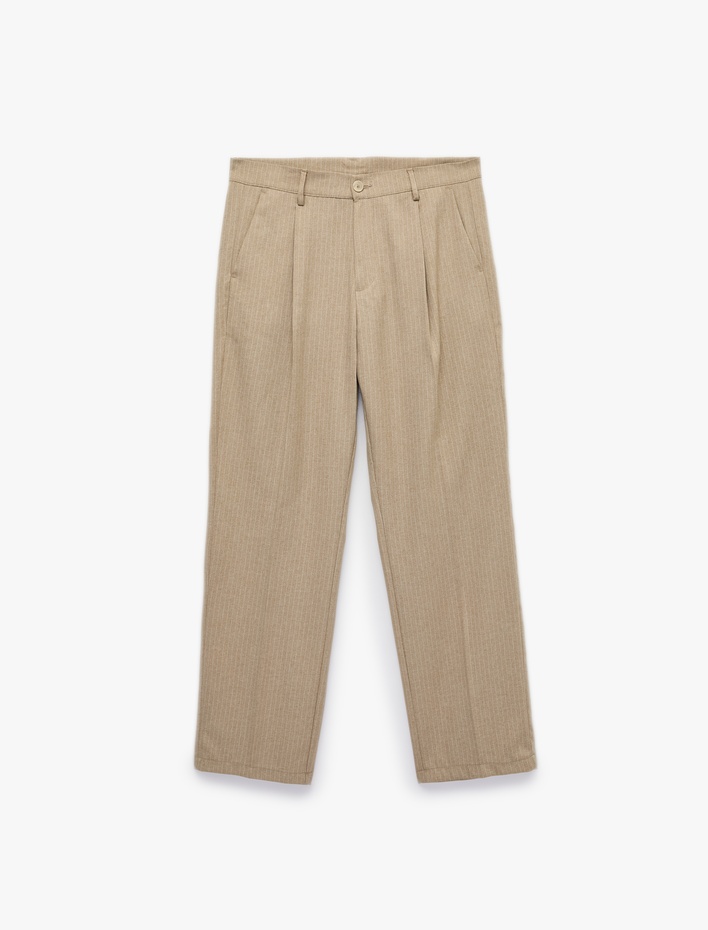  Regular Fit Viskon Karışımlı Cepli Pileli Kumaş Pantolon